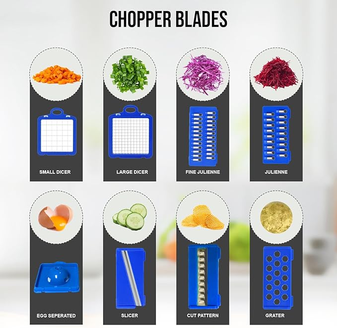 Vegetable Chopper, 16 in 1 Professional Mandoline Slicer for Kitchen, Multifunctional Food Chopper Cutter for Onion, Potato, Tomato, Veggie with 8 blades and With Container