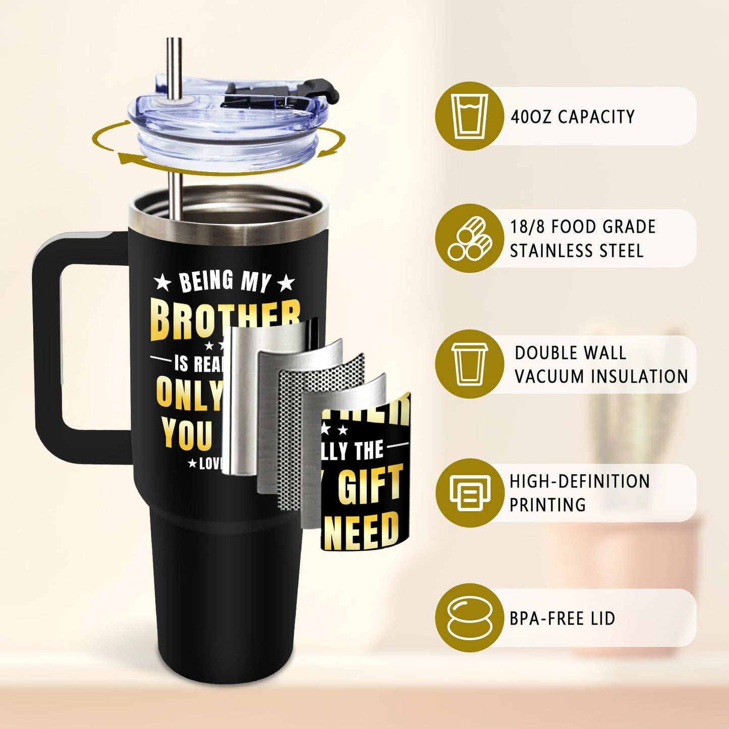 DUUV Birthday Gifts for Brother from Sister, Being Brothers is the Only Gift Tumbler for Men 40 Oz, Big Brother Gifts for Thanksgiving Christmas, Funny Gag Gift for Bro, 1PCS
