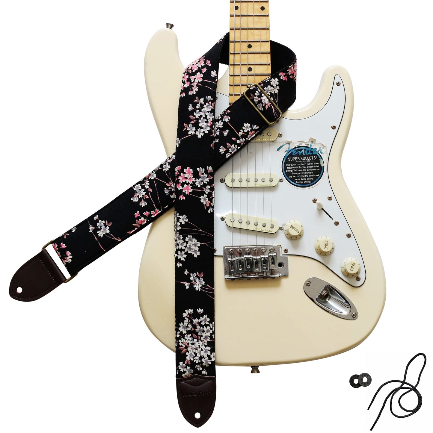 MUSIC FIRST Original Design, 2 inch width (5cm), Vintage Ukiyoe Style Five-Petal Lilac Electric Guitar Strap Bass Strap (Five-Pe