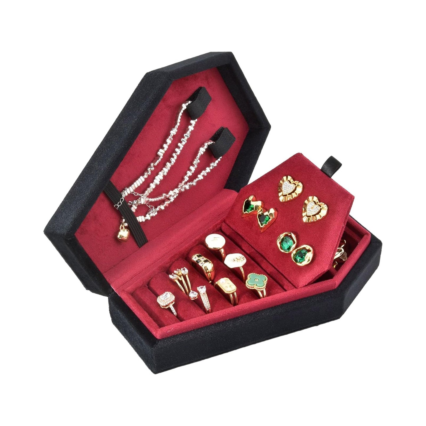 JinGuoZiLP Gothic Coffin Shaped Jewelry Box Stylish Velvets Rings Choker Box Case Halloween Jewelry Organizer Decorations for Girls