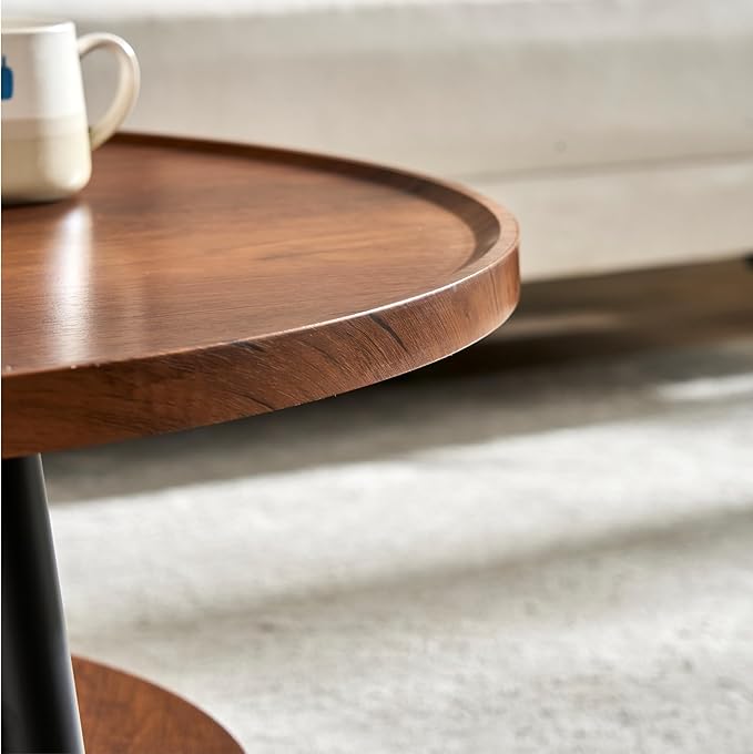 Saint Mossi Modern Coffee Table for Living Room, Mid-Century Round Wood Coffee Table, 2-Tier Center Table for Small Space, Walnut, W31xH15