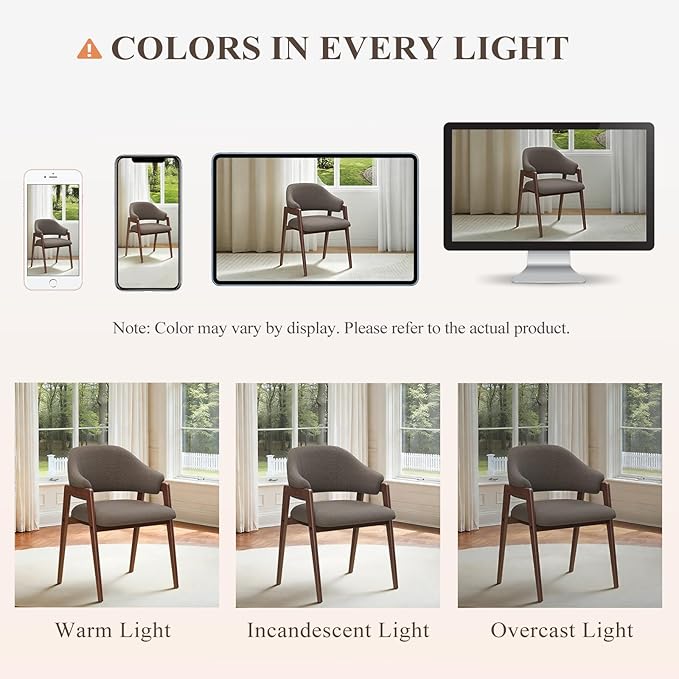 MALOL Wooden Dining Chairs Set of 2, Modern Fabric Upholstered Dining Room Chair, Kitchen Side Chairs, Farmhouse Dinner Chair with Curved Open Back for Kitchen, Camel