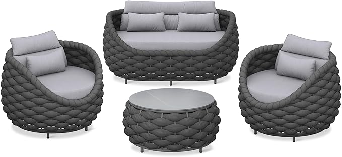ercimi Outdoor 4 PCS Patio Conversation Set, All-Weather Wicker Patio Couch Sofa with Waterproof Thick Cushion Coffee Table for Porch, Balcony Mix Color