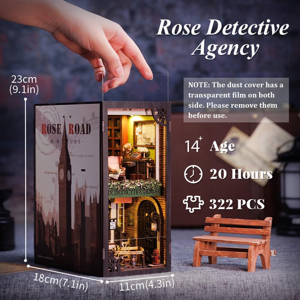 CUTEBEE Book Nook Kit - DIY Miniature House Dollhouse Kit for Adult and Teens, Booknook Bookshelf Decor Alley Model Build with LED Light, Gifts for Family and Friends
