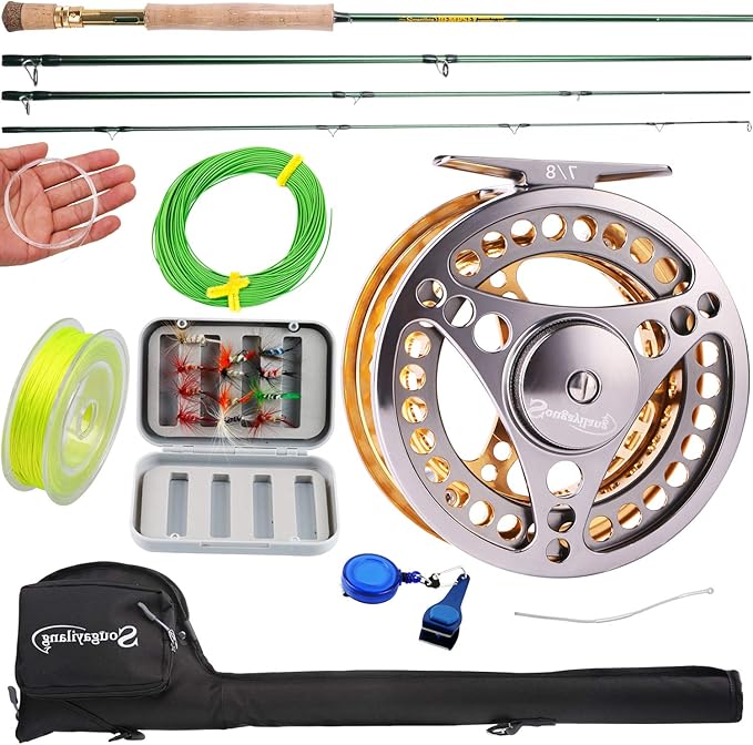 Sougayilang Fly Fishing Rod Reel Combos with Lightweight Portable Fly Rod and CNC-machined Aluminum Alloy Fly Reel,Fly Fis...