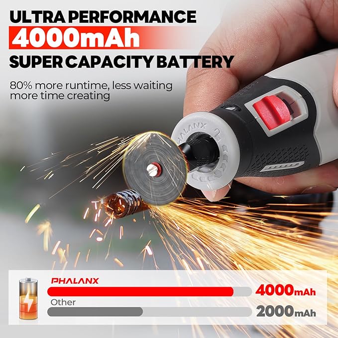 PHALANX Cordless Rotary Tool Kit, 4V 4000mAh Battery, 80 Accessories, 9 Speed Settings, 28000 RPM Max, Type-C Charging (PRT-Grey)