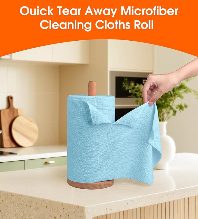 Microfiber Cleaning Cloth Roll–100 Pack, Tear Away Microfiber Towels, Reusable, Washable, Scratch-Free, Kitchen Towels for Car, Home, Kitchen, Glass, Dishes (Blue)
