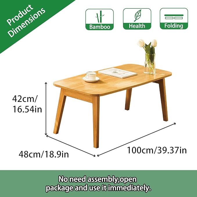Baveke Coffee Table Foldable Mid Century Desk TV Stand with Open Storage Shelf Center Table for Living Room Furniture RV No Assembly, Natural (39.37IN)
