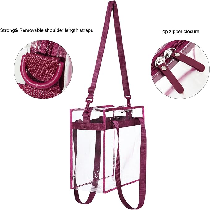 BAGAIL Clear Bags 12x6x12 Stadium Approved Clear Tote Bag with Zipper Closure Crossbody Shoulder Bag with Adjustable Strap