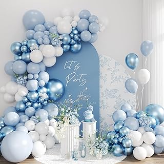 CELEBLOOM Dusty Blue Balloon Arch Kit, 134pcs Metallic Blue and White Balloons Garland Kits for Birthday Wedding Baby Show...