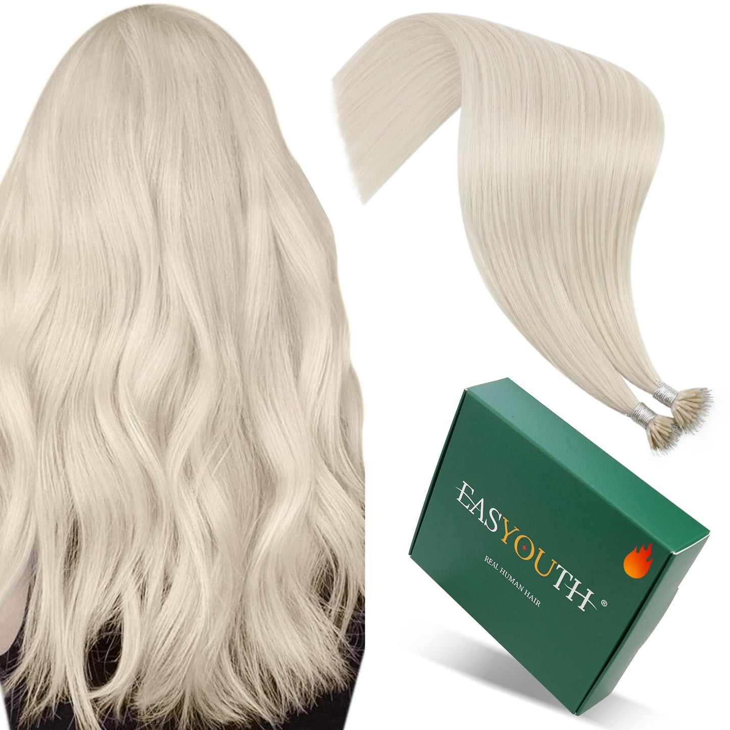 Easyouth Nano Ring Hair Extensions Blonde Nano Bead Hair Extensions White Blonde 20 Inch 50g 50s Nano Human Hair Extension Long