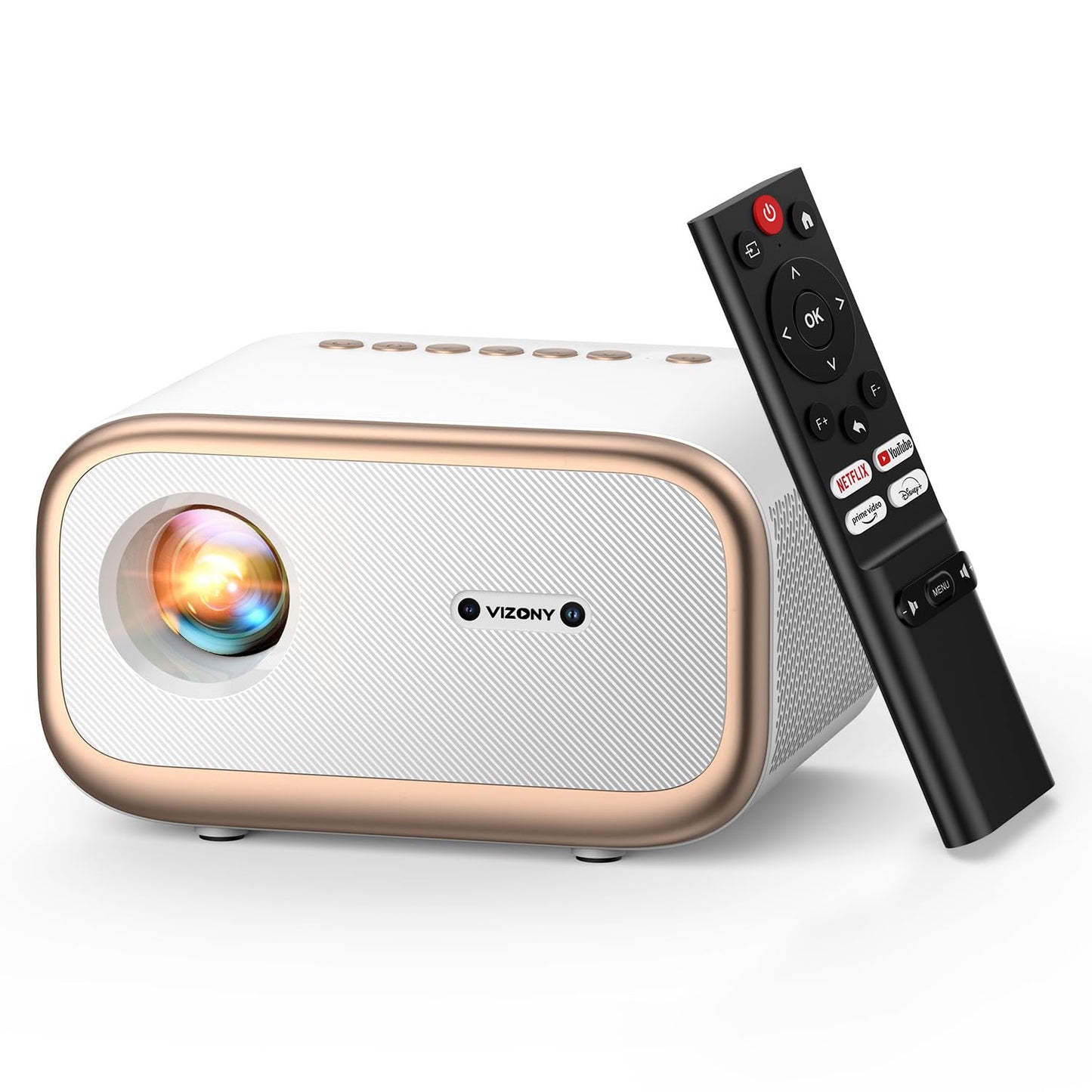 VIZONY Smart Projector with WiFi 6 & Bluetooth, Compatible with Netflix/YouTube/Prime Video Apps, Auto Focus & Keystone, Full-Sealed Optical Engine, Native 1080P