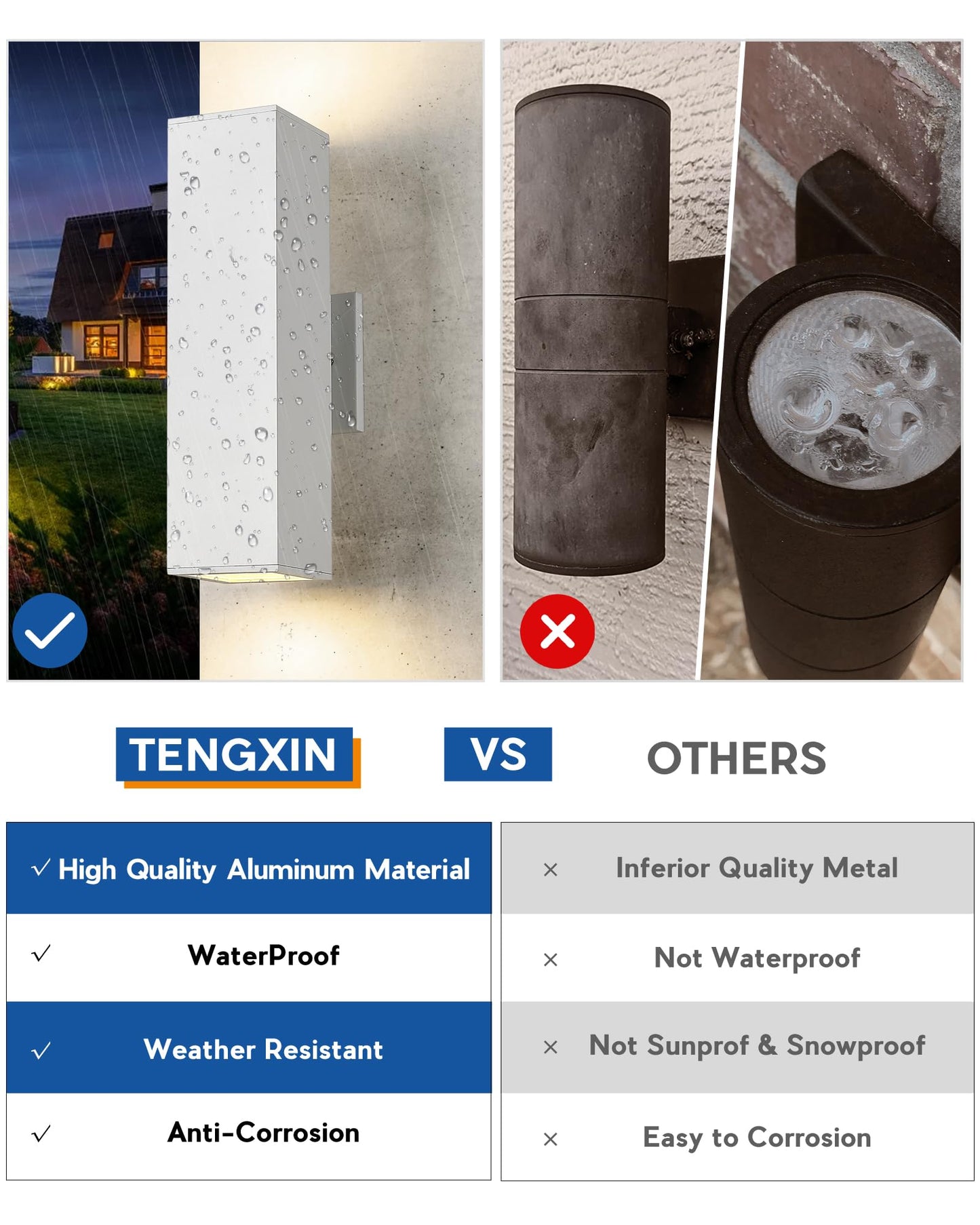 TENGXIN Outdoor Wall Lights, 15” Modern Outdoor Wall Sconces for House,White Waterproof Exterior Porch Light,Up and Down Lighting for Outside,Garage