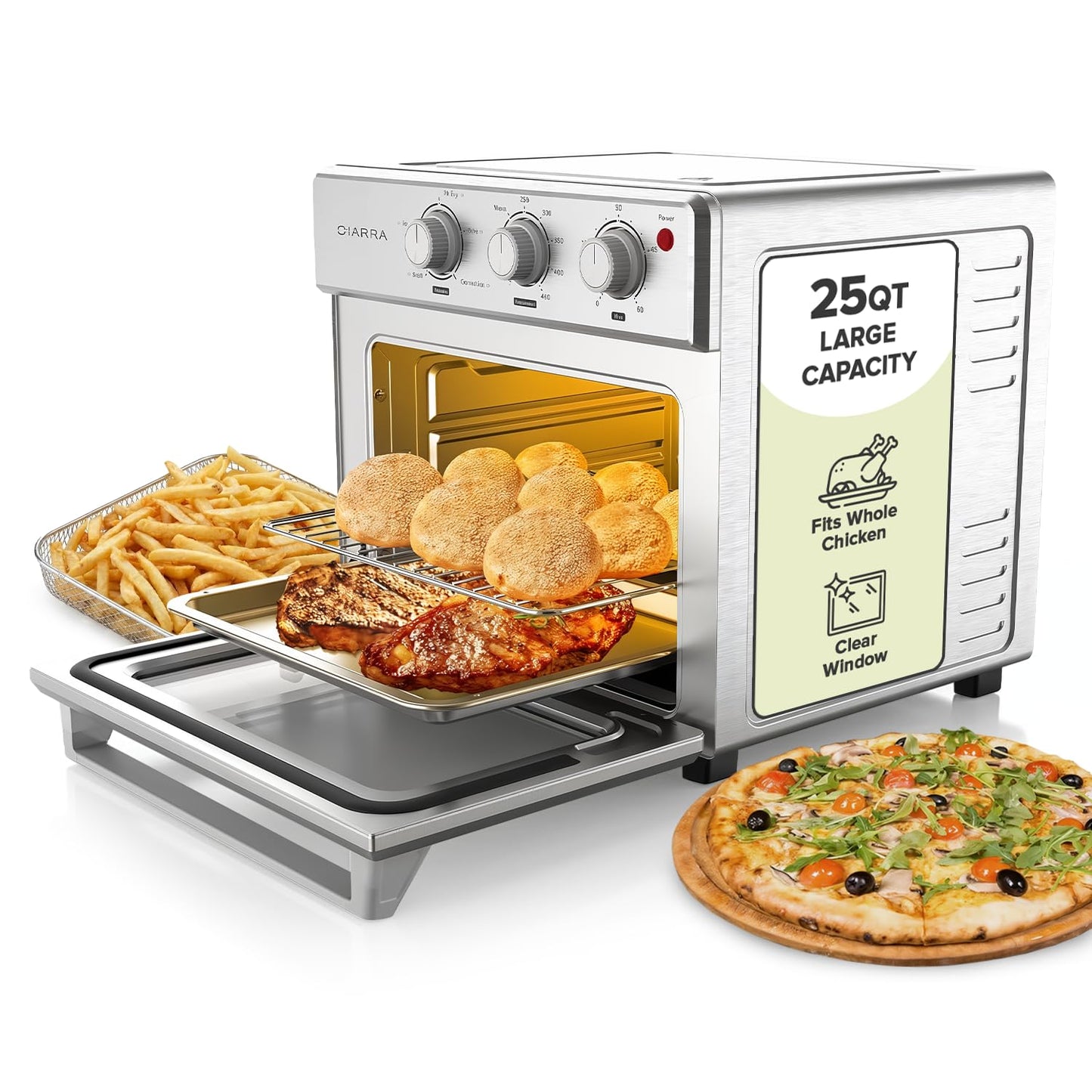 CIARRA CATOSMC01 Oil-Less Countertop Convection Oven, 6-in-1 Compact Air Fryer & Convection Toaster Oven with Rapid Heat & Adjustable Temp & Timer, Kitchen Essentials for Pizza & Rotisserie Chicken