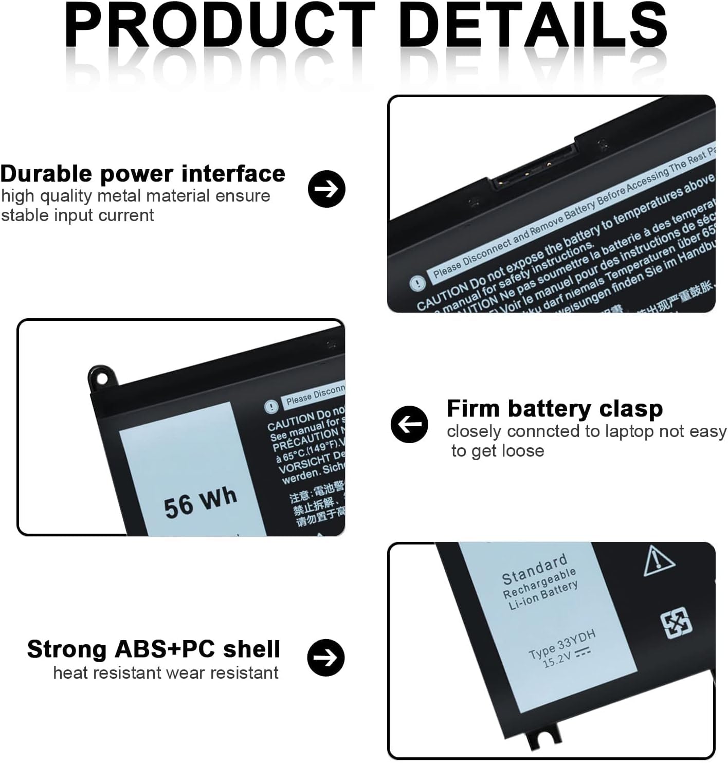 Ymawetia 33Ydh Battery Replacement For Dell Laptops15.2V 56Wh Battery Compatible With Dell Latitude 3490 3590 3580 3380 3480 Ins