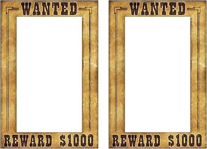 Beistle Western Wanted Photo Fun Frames – 2 Pack Lightweight Cardstock Paper Picture Booth Prop for Wild West, Cowboy, Rod...