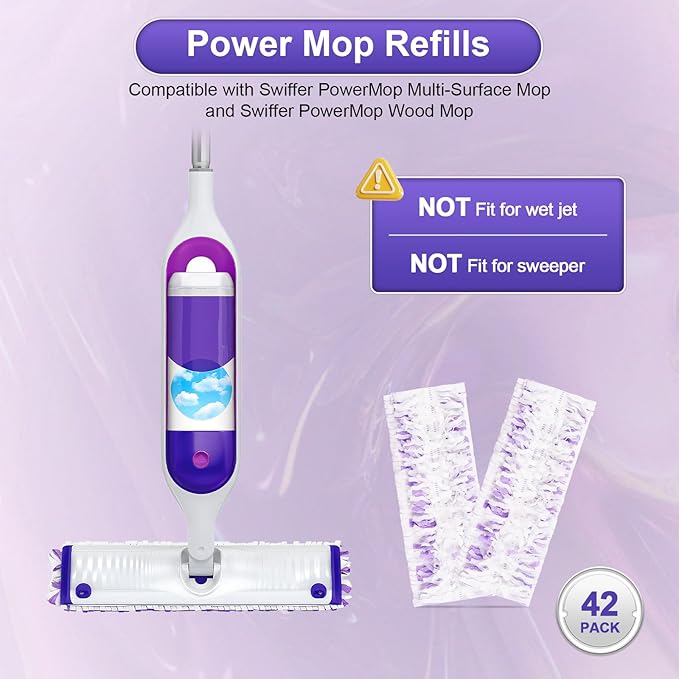 42 Count Disposable Power Mop Pads for Swiffer Power Mop Pad, 14-Layer Thickened, Spray Cleaning Repalcement Mopping Pads for All Finished Floors