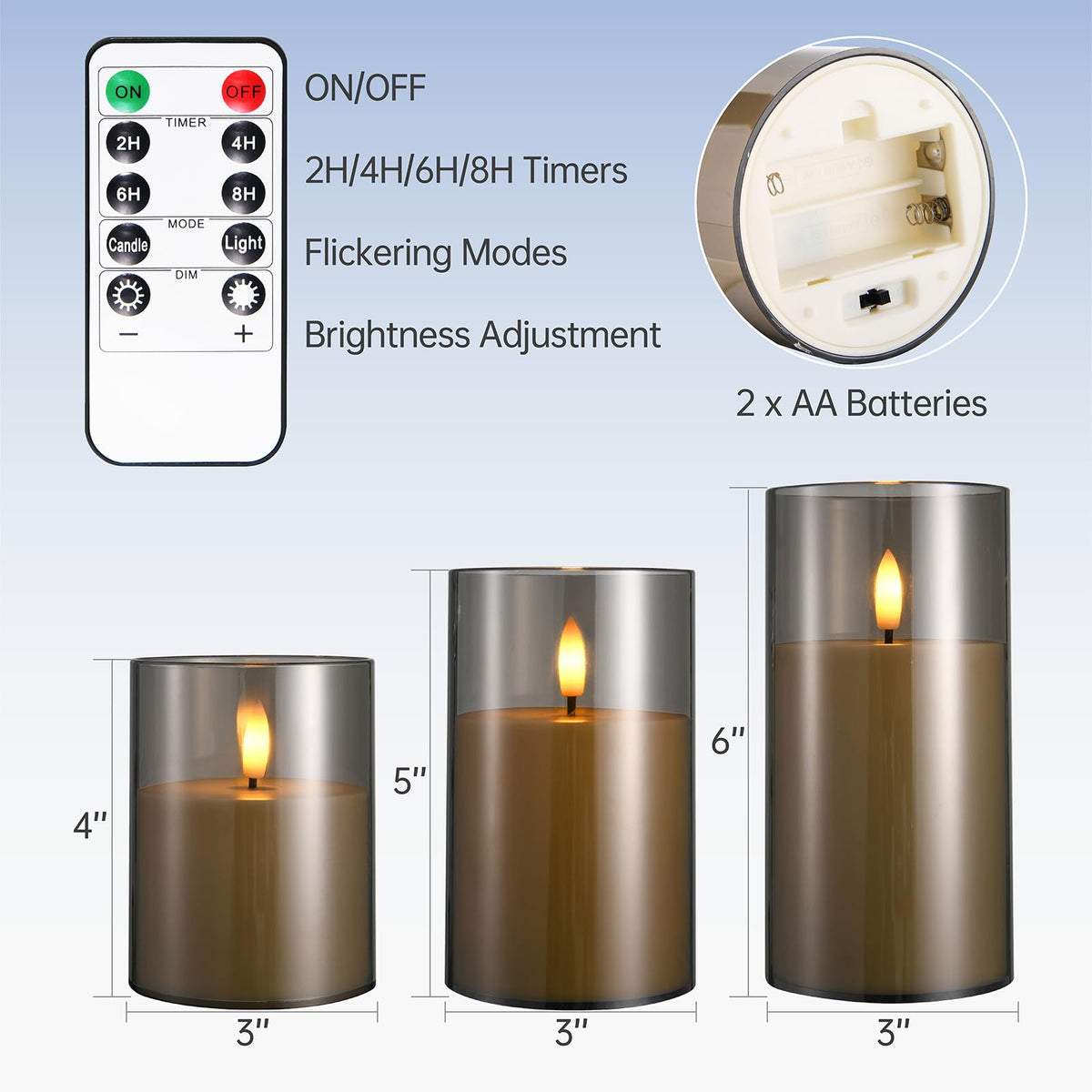Flameless Candles Battery Operated Candles- Flickering LED Candles with Realistic 3D Buld and Remote Control &Timer for Wedding Birthday Halloween Christmas Decorations Set of 3