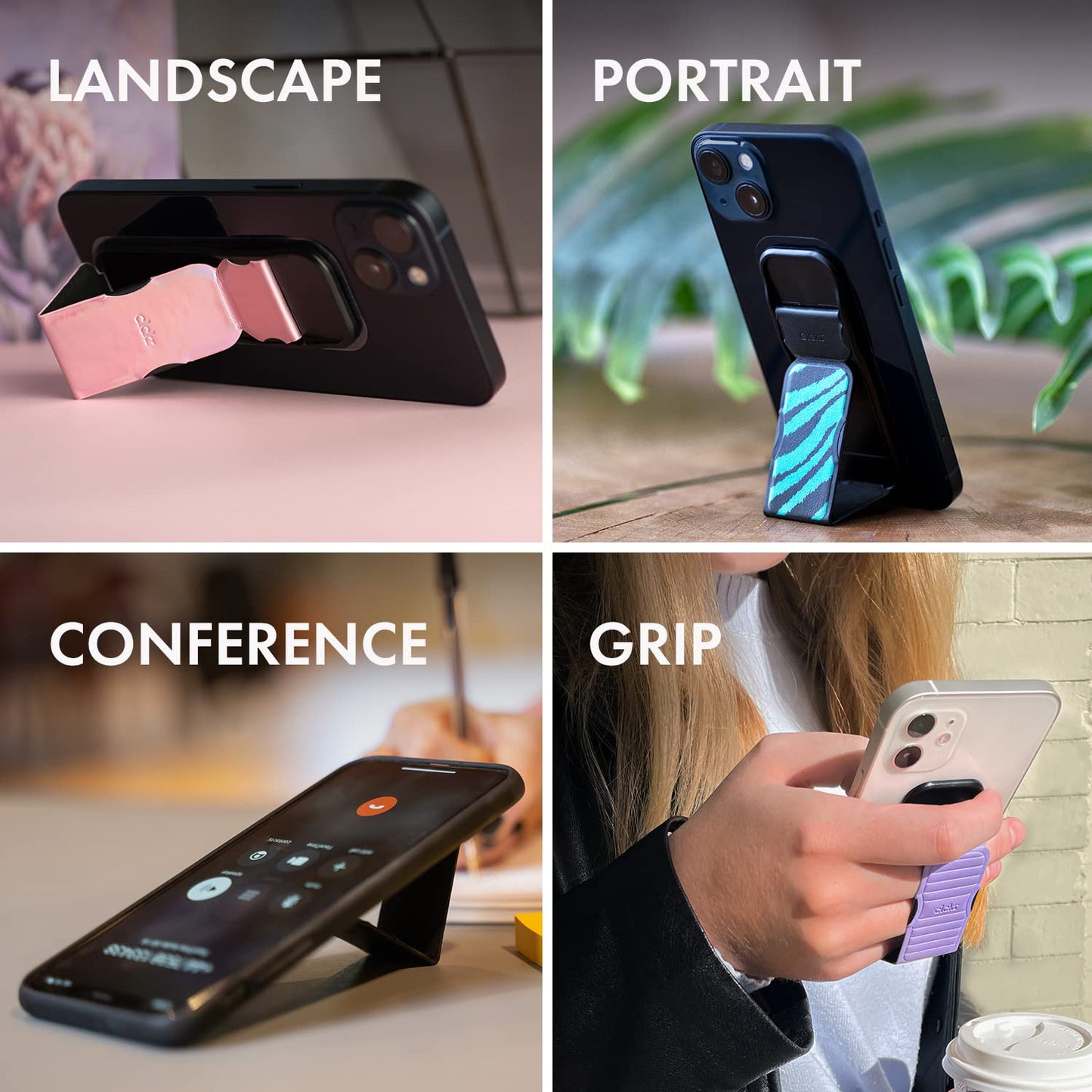 Clckr Cell Phone Grip And Expanding Stand, Universal Phone Grip Holder With Multiple Viewing Angles For Iphone 14/13/12, Samsung
