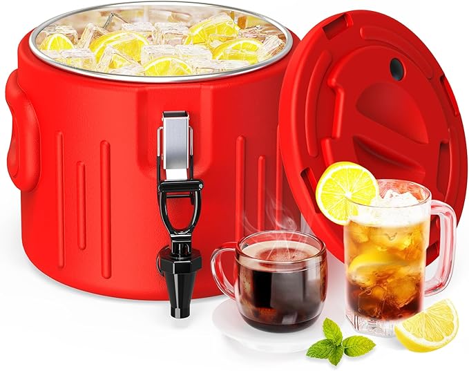 Insulated Beverage Dispenser 2 Gallon- Ice and Hot Drink Dispenser with 304 Stainless Steel Interior and Spout, Portable H...