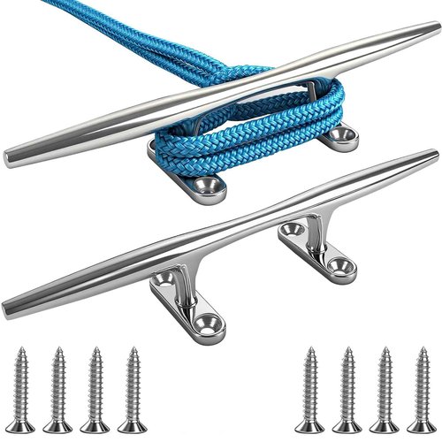 VEITHI Boat Cleats Dock Cleats 15 inch 316 Stainless Steel, Large Boat Dock Cleats Open Base, Boat Cleat Marine Cleats with Hardware, Rope Cleat for Boat/Yacht/Deck/Nautical Decor (2 Pack)