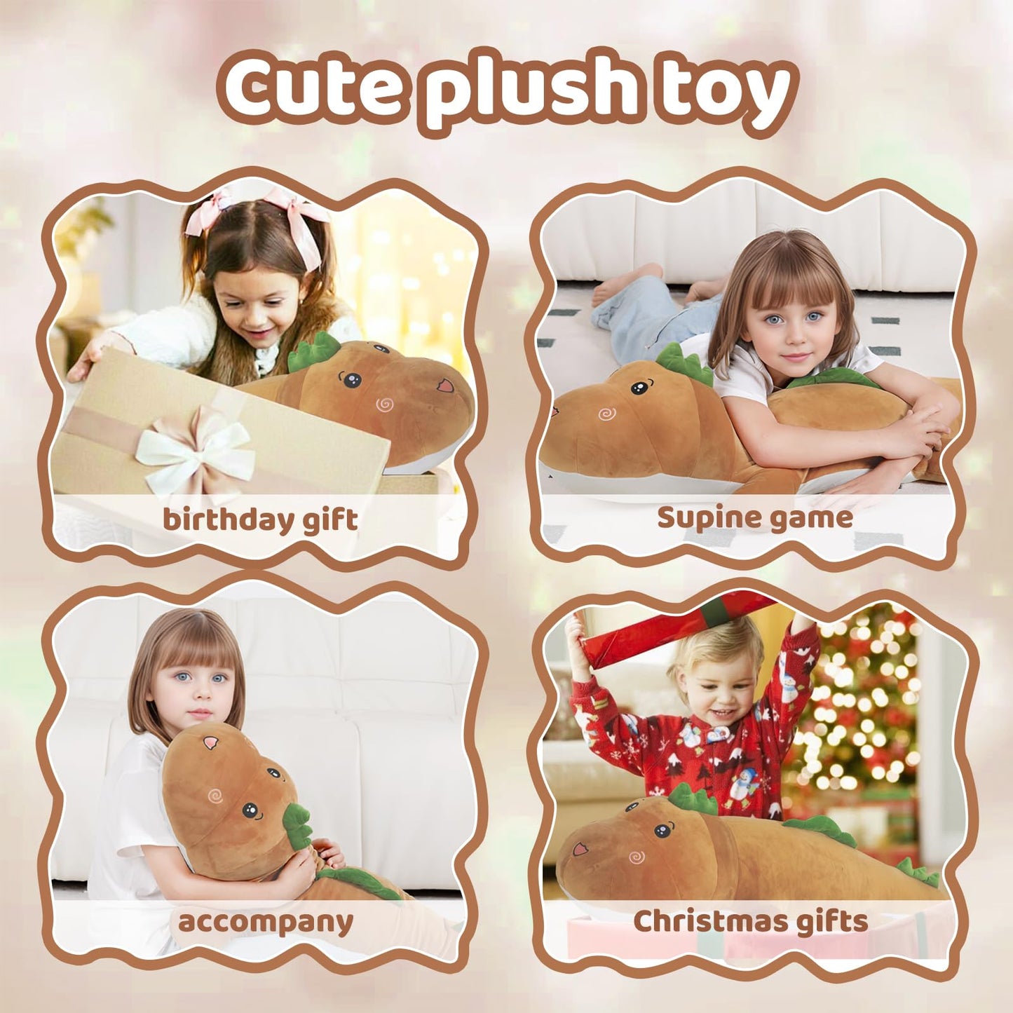 32" Giant Dinosaurs Plush Toy Pillow, Cute Dinosaur Stuffed Animals Doll, Soft Back Cushion Big Brown Dinosaur Plushies, Gift for Kids Boys, Birthdays