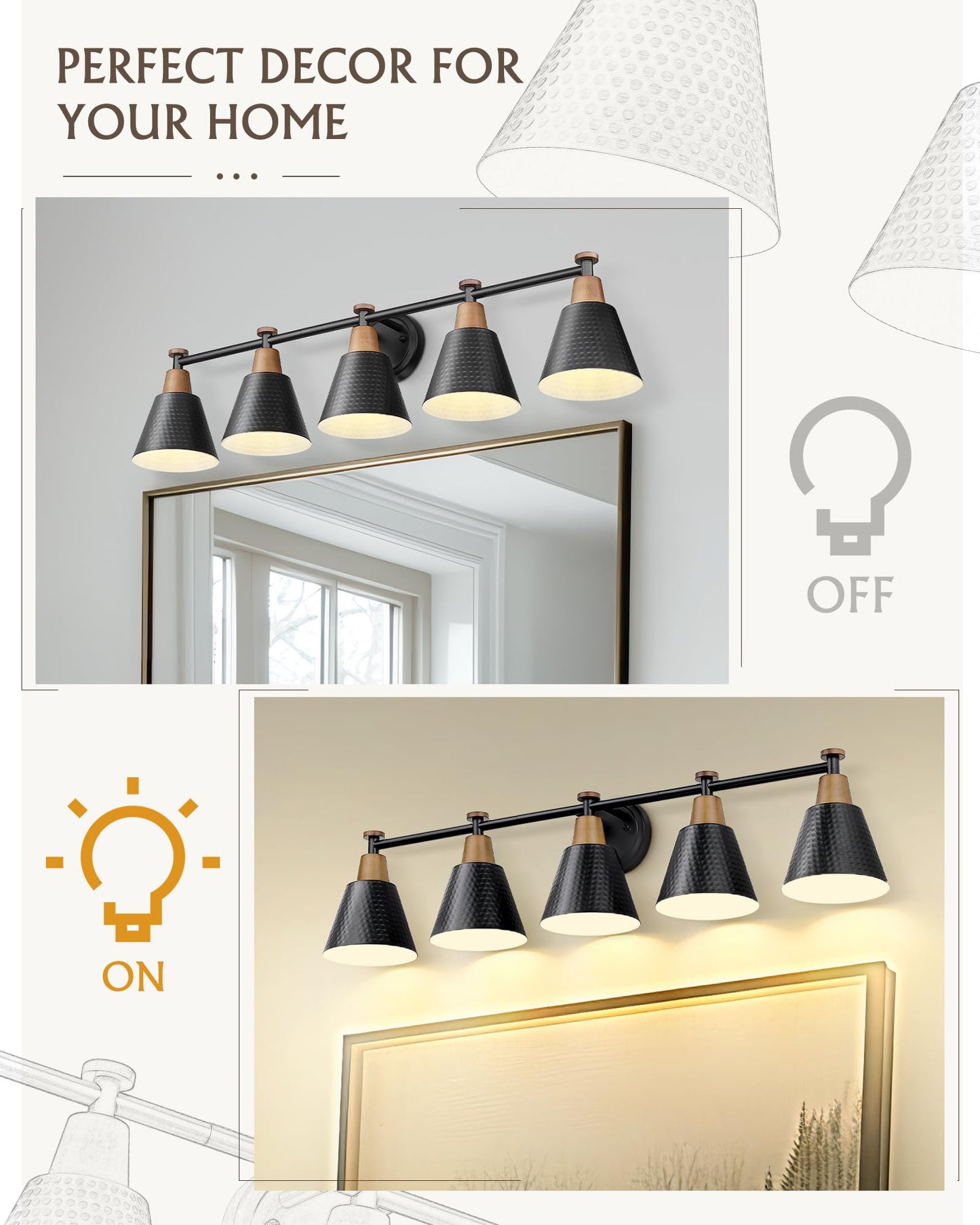 FEMILA 37.4" Black Vanity Light, Black Bathroom Light Fixture, Bathroom Lighting Fixtures Over Mirror with Matte Black Finish, 4FG59B-5W BK