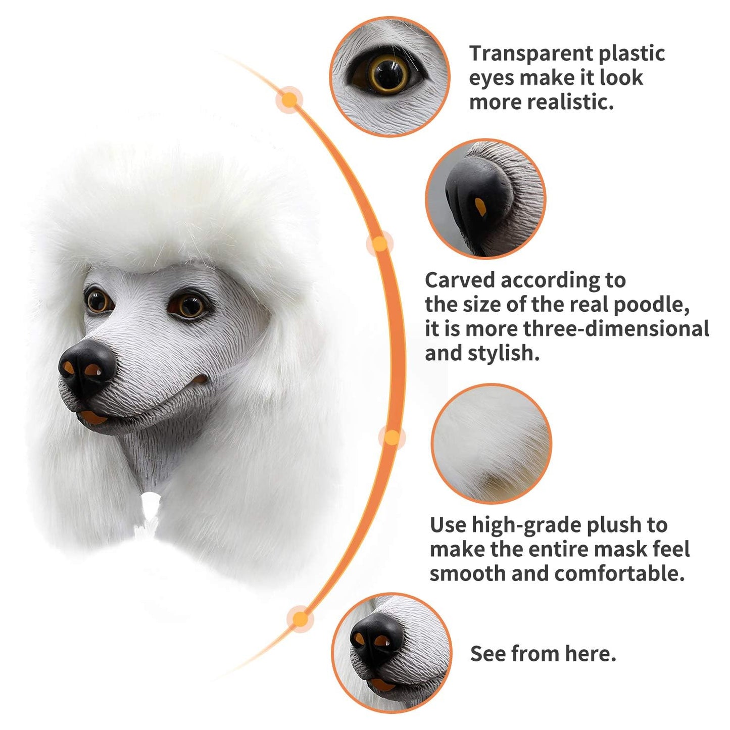 Dog Mask Poodle Head Face Costume Novelty Halloween Party Dressing Up Masks For Adults And Kids (White poodle)