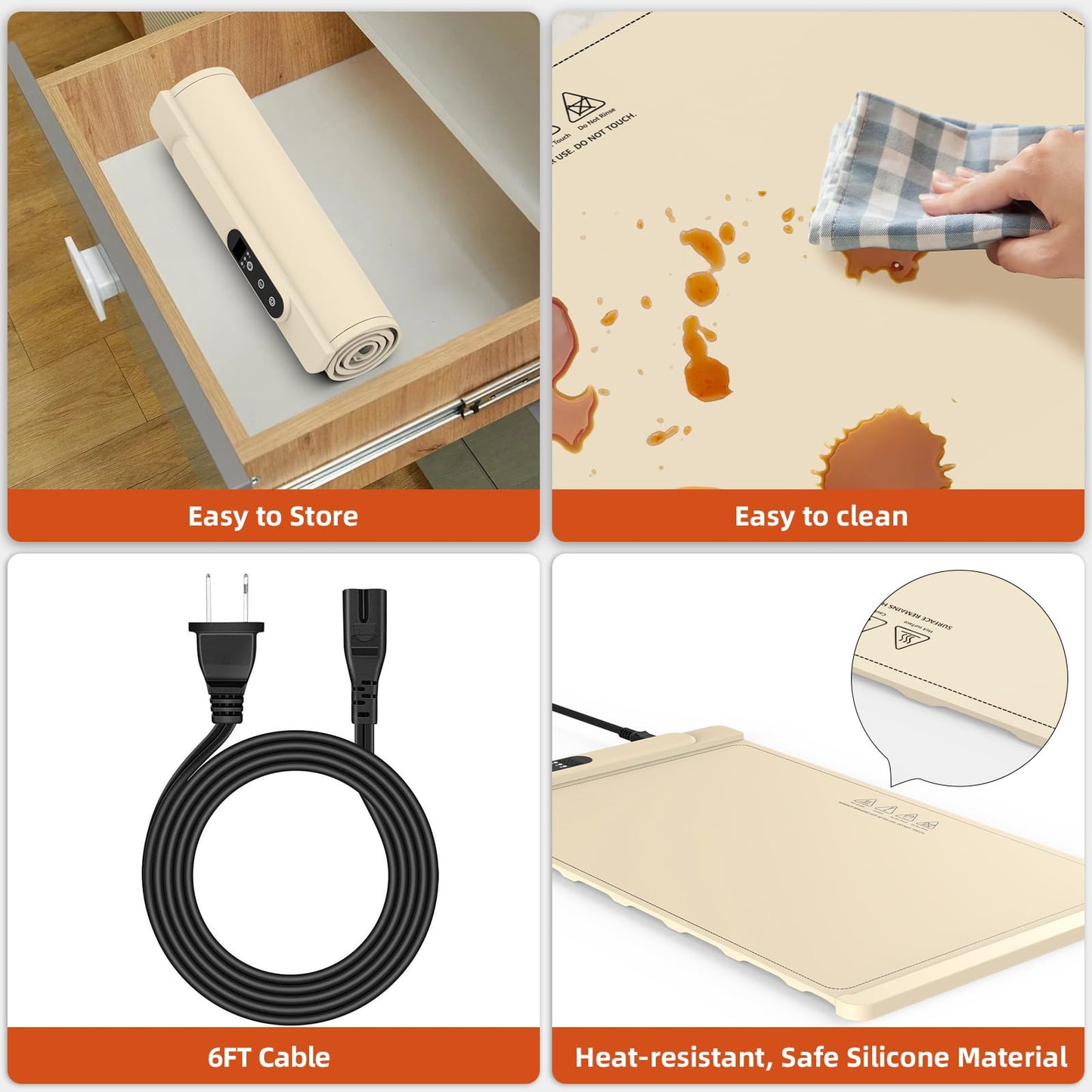 Food Warming Mat,Fast Heating Silicone Electric Warming Tray with 6 Temperature Levels & 7 Timer Settings,Food Warmers for Parties Buffet,Portable Warming Mat for Food，24 x 15 Inches Premium Silicone