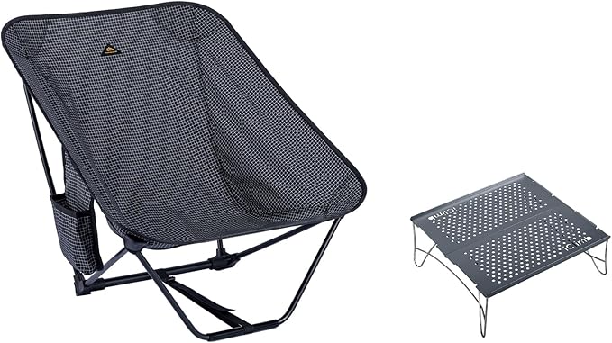 iClimb 1 Solo Mini Folding Table and 1 Low Folding Chair Bundle, Ultralight Compact for Single Adult Outdoor Backpacking C...
