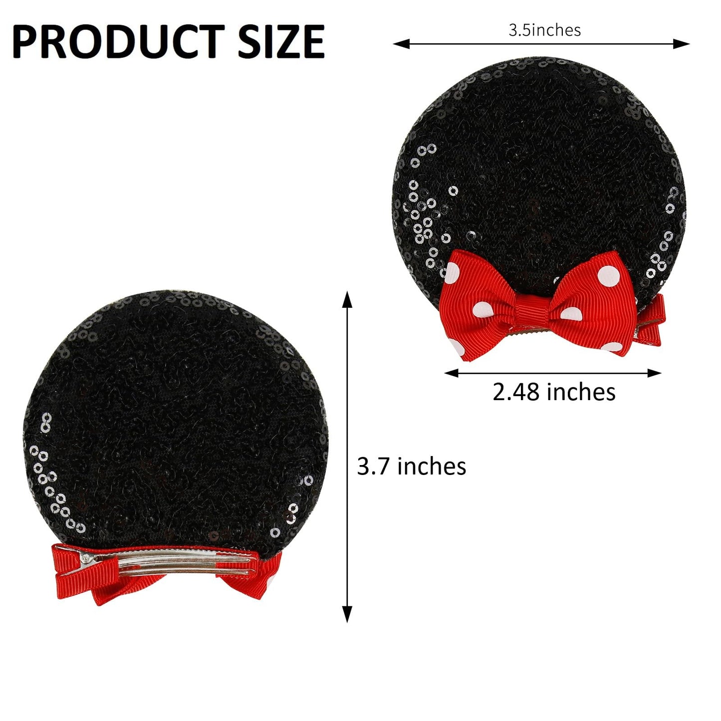 Tobeffect Mouse Ears Hair Bows Clips Glitter Mice Ears Pack Cute Hair Bow Hair Accessories for Women Costume Birthday Party Favo