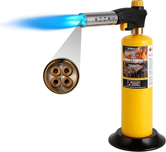 KOOKCOOK Propane Torch Head,Powerful 4-Flame Blow Torch Head Trigger Start Propane Torch with Igniter MAPP Gas Torch Kit G...