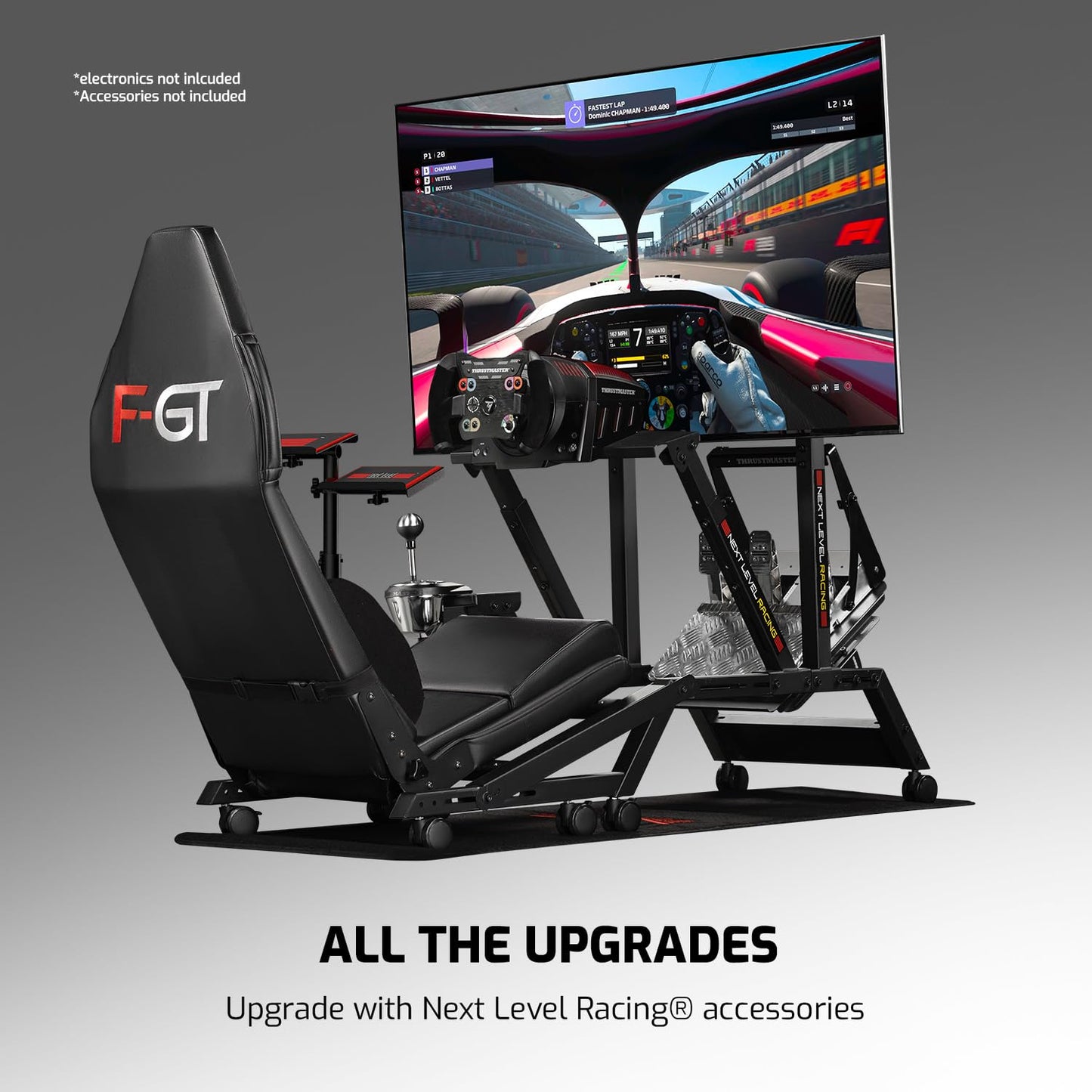 Next Level Racing F-GT Racing Simulator Cockpit. Formula and GT racing simulator cockpit compatible with Thrustmaster, Fanatec, Moza Racing on PC, Xbox and PS