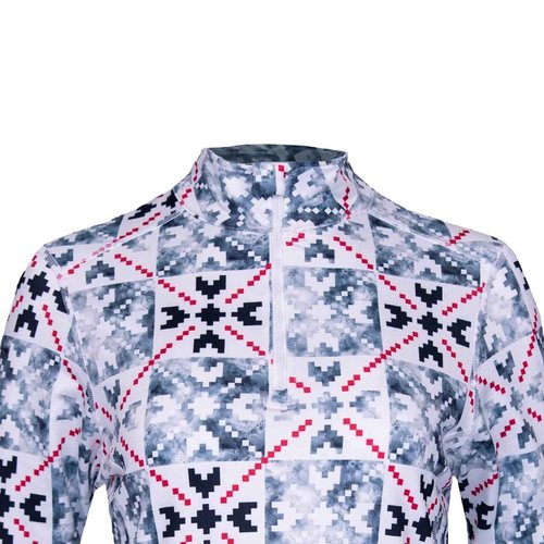 Hot Chillys Women's Micro-Elite Chamois Printed Zip-T | Midweight Body Fit Stretching Warming Thermal Long Sleeve Base Layer, Fiesta Nordic, Large