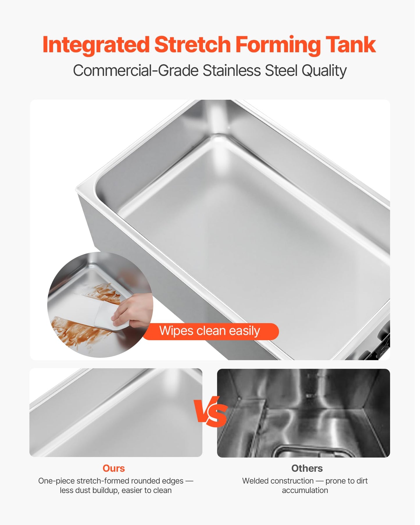 VEVOR Commercial Food Warmer, 1200W Electric Stainless Steel Steam Food Warmer, Fast Heating Countertop Buffet Bain Marie with Two 1/2 Size Food Pans, for Catering, Restaurants, Parties & Buffets