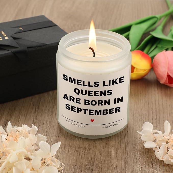 September Birthday Gifts for Women, Queens are Born in September Candle, 30th 40th 50th 60th Bday Gift Idea for Girl Female Sister Mom Aunt, Smell Like Queens are Born in September Candle,7OZ