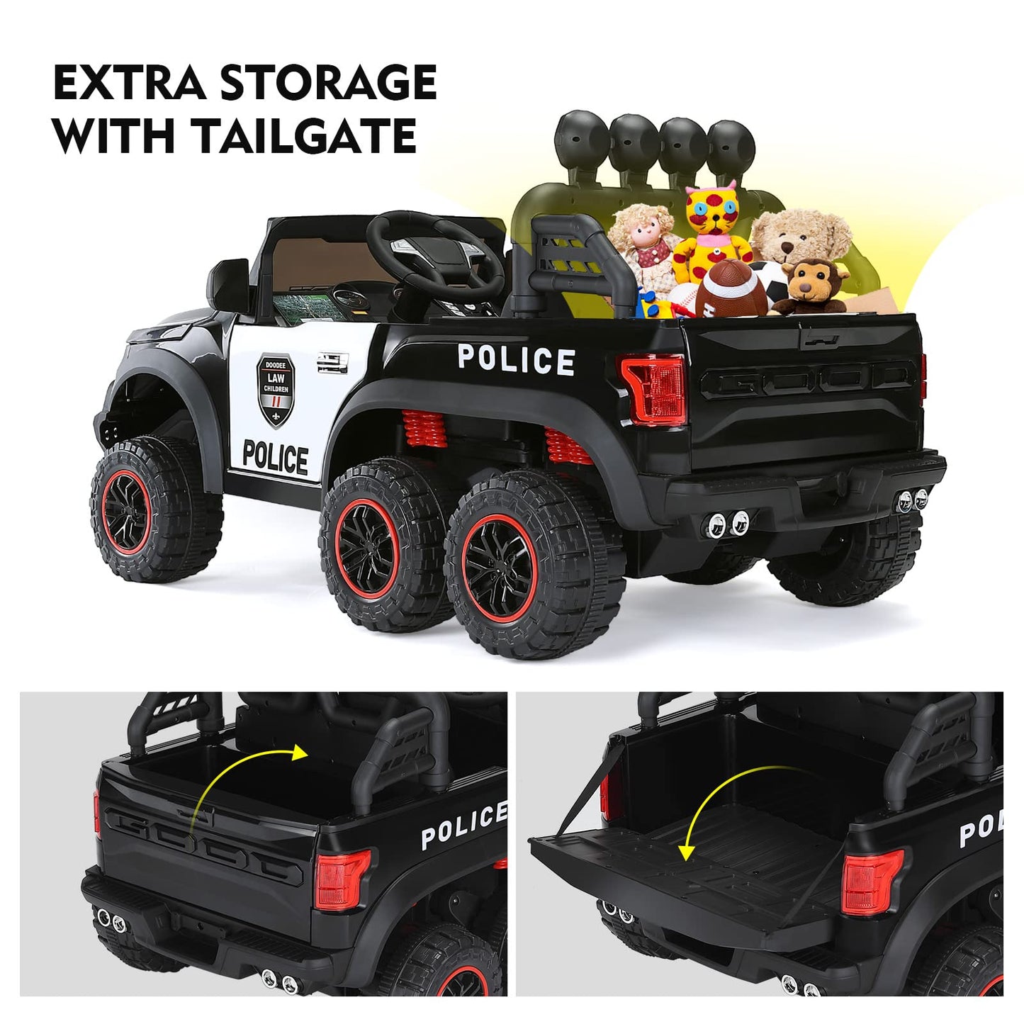 JOYLDIAS 12V7AH Kids Police Ride On Car with 2.4G Remote Control, 6-Wheel Spring Suspension, LED Lights & Siren, Kids Electric Car w/Storage, 3 Speeds, 77lbs Capacity, Gift for Ages 3-8