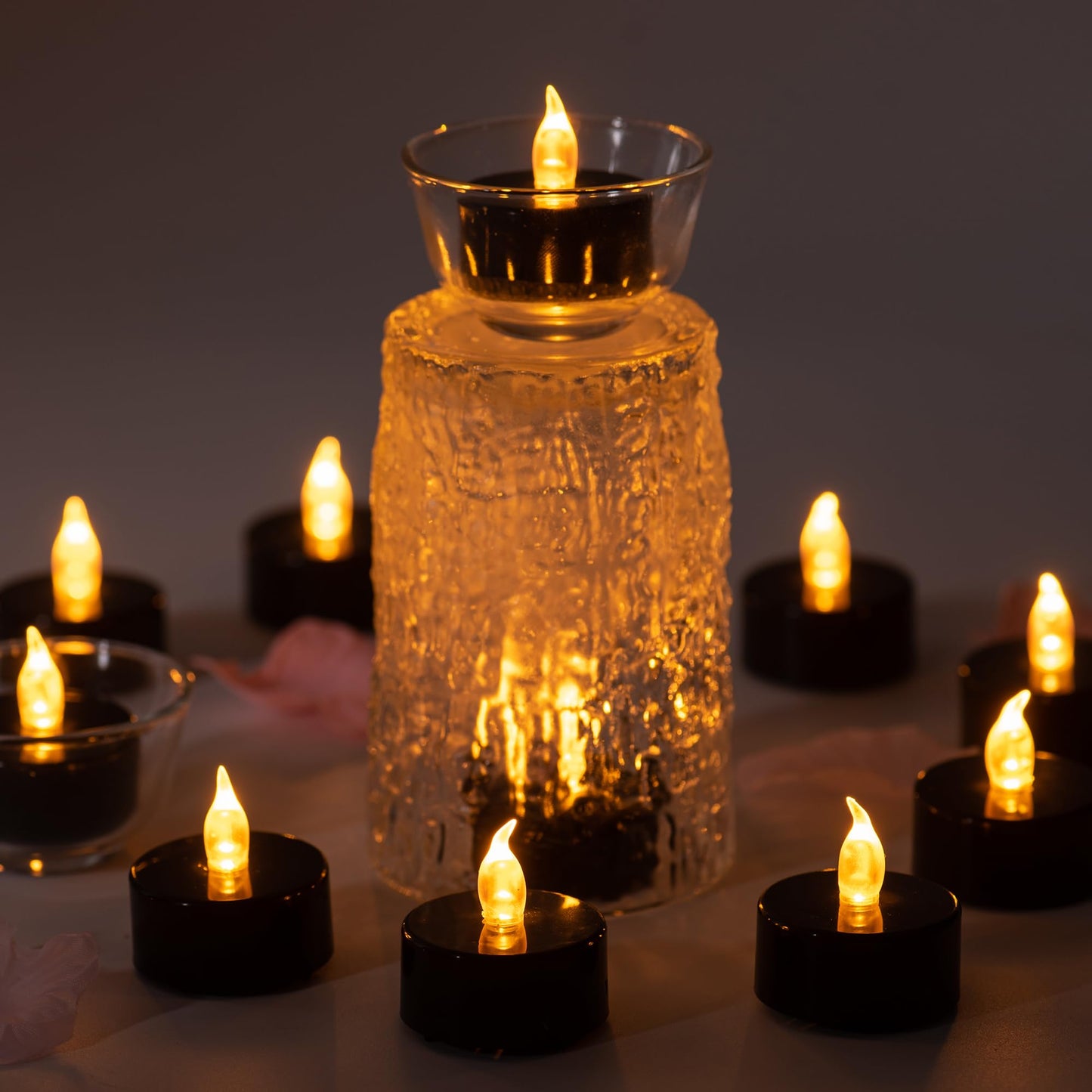 Pandaing Lasts 2X Longer Black Flameless Tealight Candles, 100 Pack, Batteries Included, Realistic Tea Lights Candles, Flickering Bright Tealights, Battery Operated Candles for Halloween Decorations