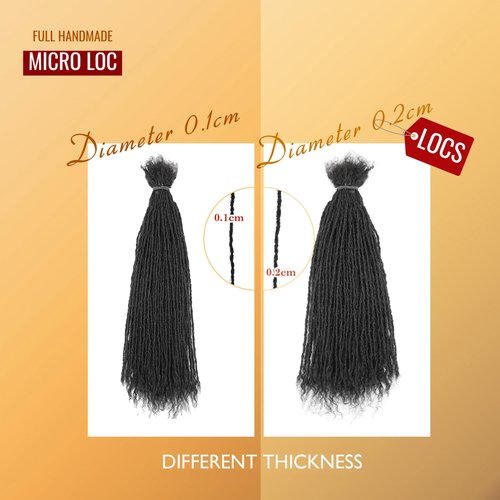 8-12 Inch Sister locs Human Hair Handmade Interlock Locs Curly Tips Sister Locs Real Human Hair Microlocs Extensions Permanent Dreadlock Extensions Natural Soft Looking (0.1cm,10 Inch-40 Strands)