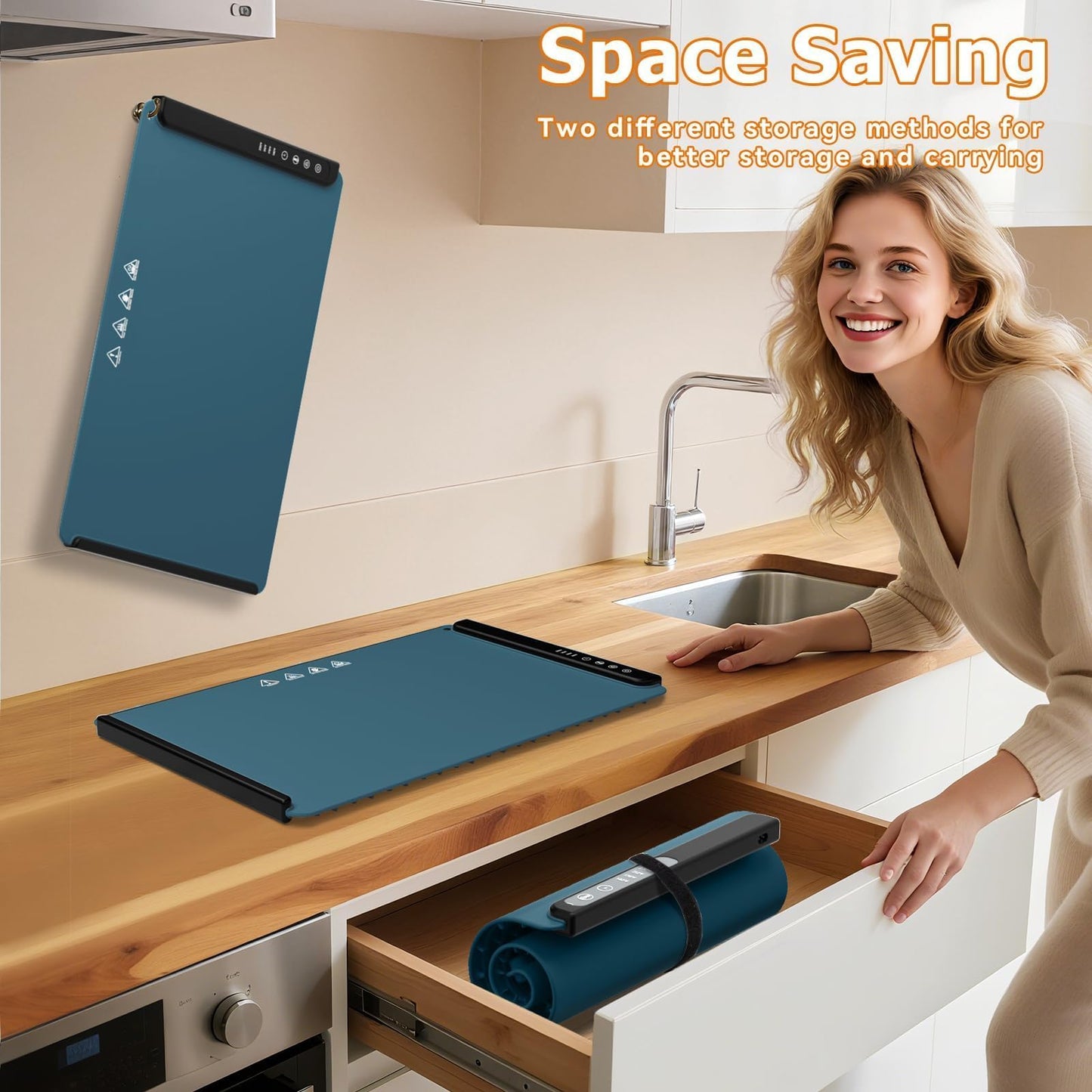 MealHelper Warming Mat for Food, Portable Food Warming Mat for Countertop, Full Surface Electric Warming Tray with Safety Lock, 4 Temp Levels & 6-Hour Timer for Thanksgiving, Xmas Parties Use (Teal)