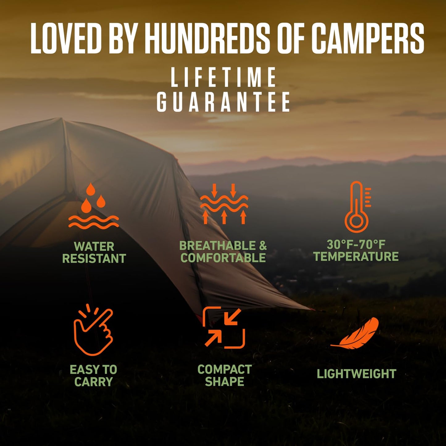 VENTURE 4TH 3-Season XXL Backpacking Sleeping Bag, Camping Sleeping Bags for Adults & Kids - Lightweight, Comfortable, Water Resistant, Ideal for Hiking, Camping & Outdoor – Orange/Gray