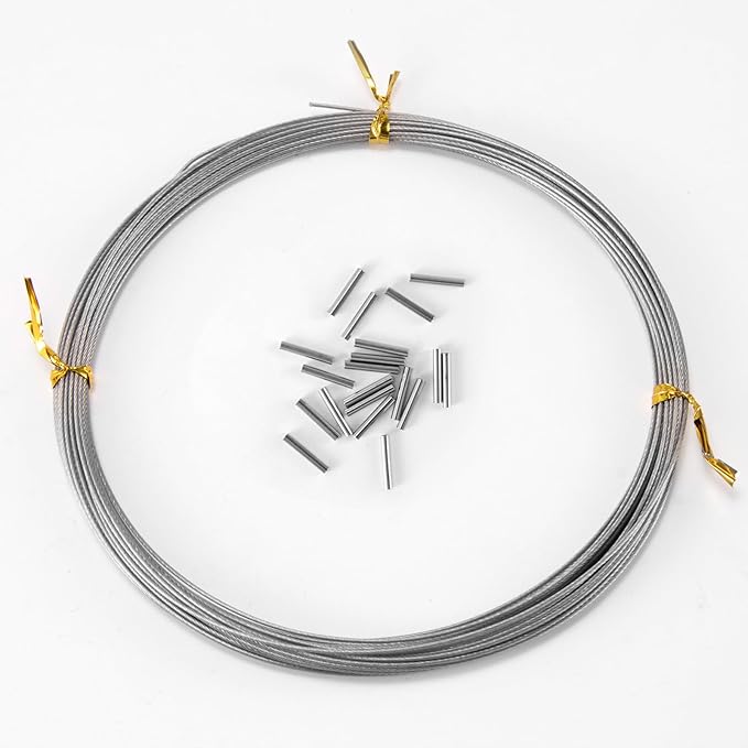 Alwonder 32.8ft Fishing Wire Fishing Leader Line with 20pcs Crimps Sleeves, Nylon Coated 1x7 Stainless Steel Leader Wire F...