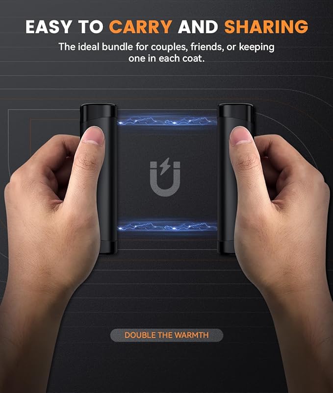 Rechargeable Hand Warmers - 2 Pack Electric Pocket Warmer, 360° Heating, 2X 5000mAh 18Hrs Long Last, 3 Settings - Camping Essentials, Hunting Gear, Christmas Stocking Stuffers, Gifts for Men, Women