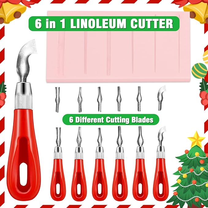 WAYCOM Rubber Stamp Making Kit: Linoleum Cutter Set Hobby Knife Pencil for DIY Stamp Carving Craft Hobby Kits Birthday Gift for Adults/Women/Men/Boys/Girls