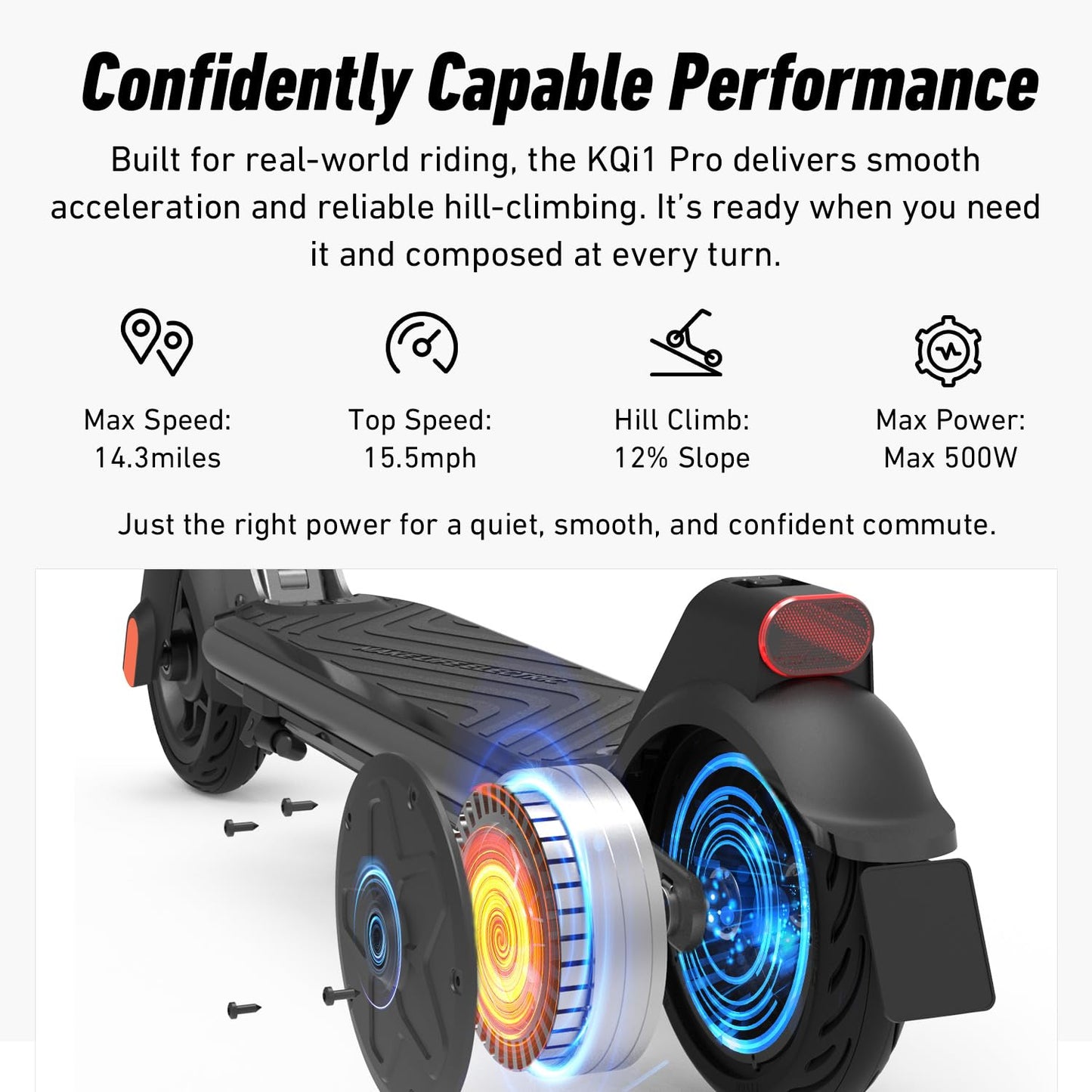 NIU KQi1 Pro Electric Scooter for Adults - 250W Power, 14 Miles Range, Max Speed 15.5MPH, 8.5'' Solid Tires, Dual Brakes, Portable Folding Commuting E Scooter, UL Certified