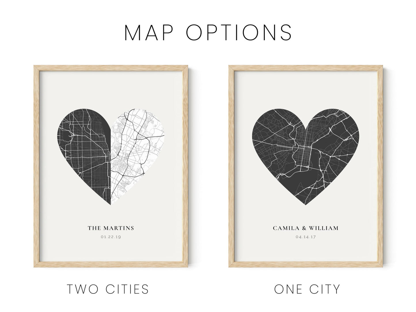 Haus and Hues Custom Heart Shaped Map Poster - Personalized Gift for Him & Her - Unique Couples Poster - Gift for Wedding, Newlyweds, Anniversary, Birthdays, Engagements Day, Wife, or Girlfriend