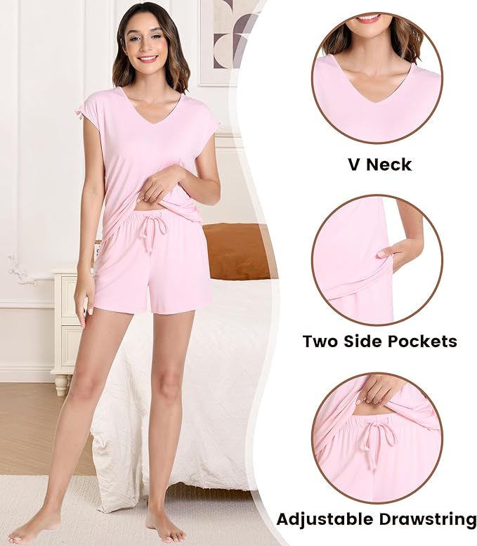 NACHILA Pajamas for Women-Viscose from Bamboo, Ribbed Racerback Tank Top Sexy Split Shorts Pajama Sets Cooling Sleep Cami Pjs