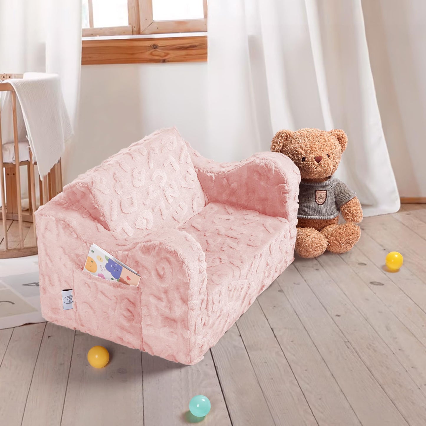 KokoSelene Kids Couch, 2-in-1 Convertible Kids Chair to Lounger Bed, Kids Sofa for Toddler Boys Girls, Ideal for Reading Sleeping Gaming Decor (Pink)