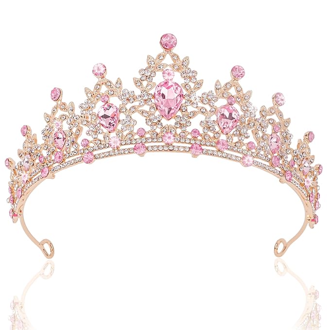 CIEHER Pink Crown Crystal Tiaras for Women Princess Crown Pink Tiara for Birthday Wedding Halloween