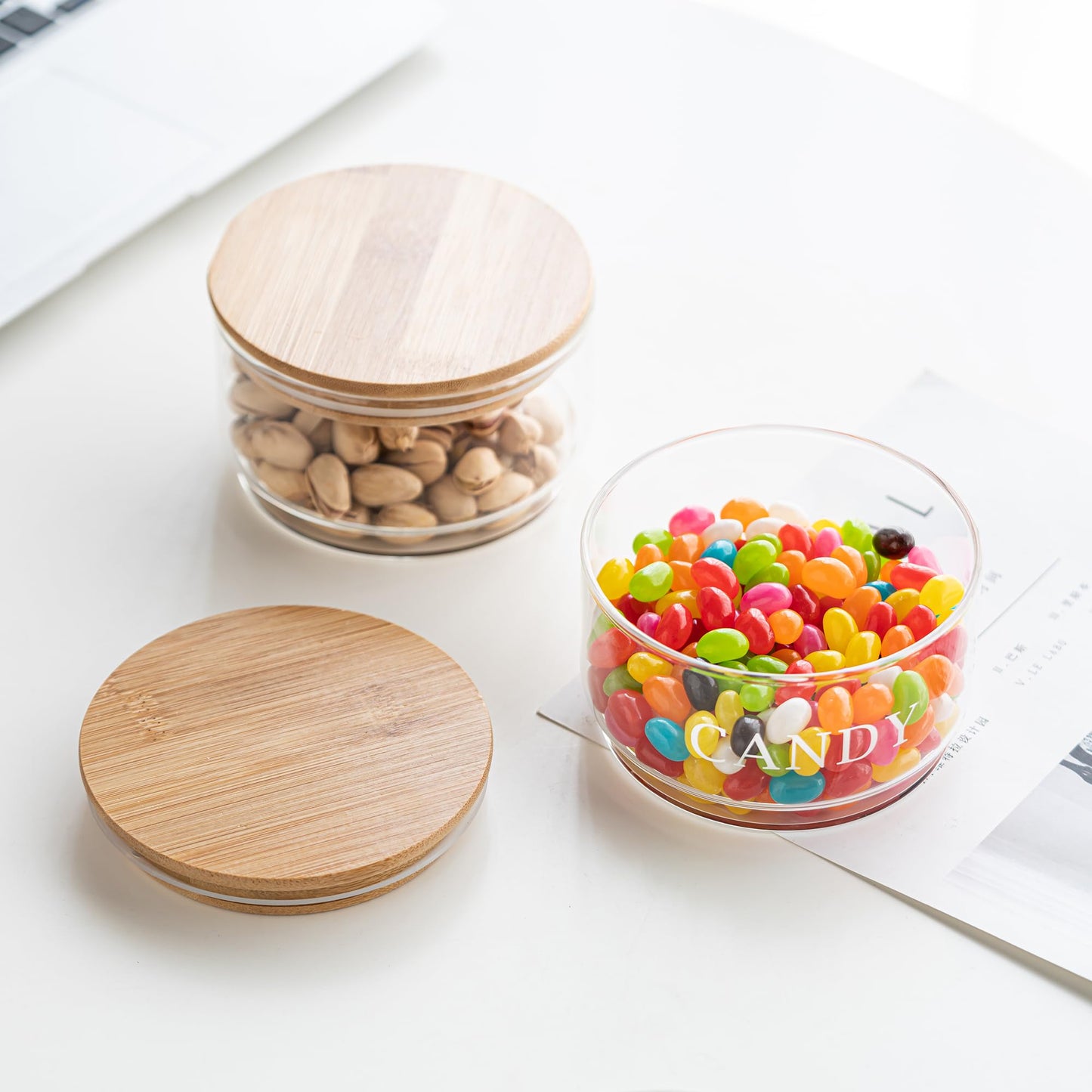 KEKEHOME 11oz Glass Candy Dish with Lid Covered Candy Bowl Decorative Cookie Jar Clear Salad Bowl Buffet Storage Container for Home Kitchen Coffee Table Office Desk and Party Wedding